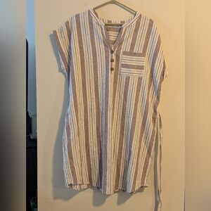 Striped Button-Down Midi Dress. Cotton Linen Blend. No Brand Name. READ.  GUC.